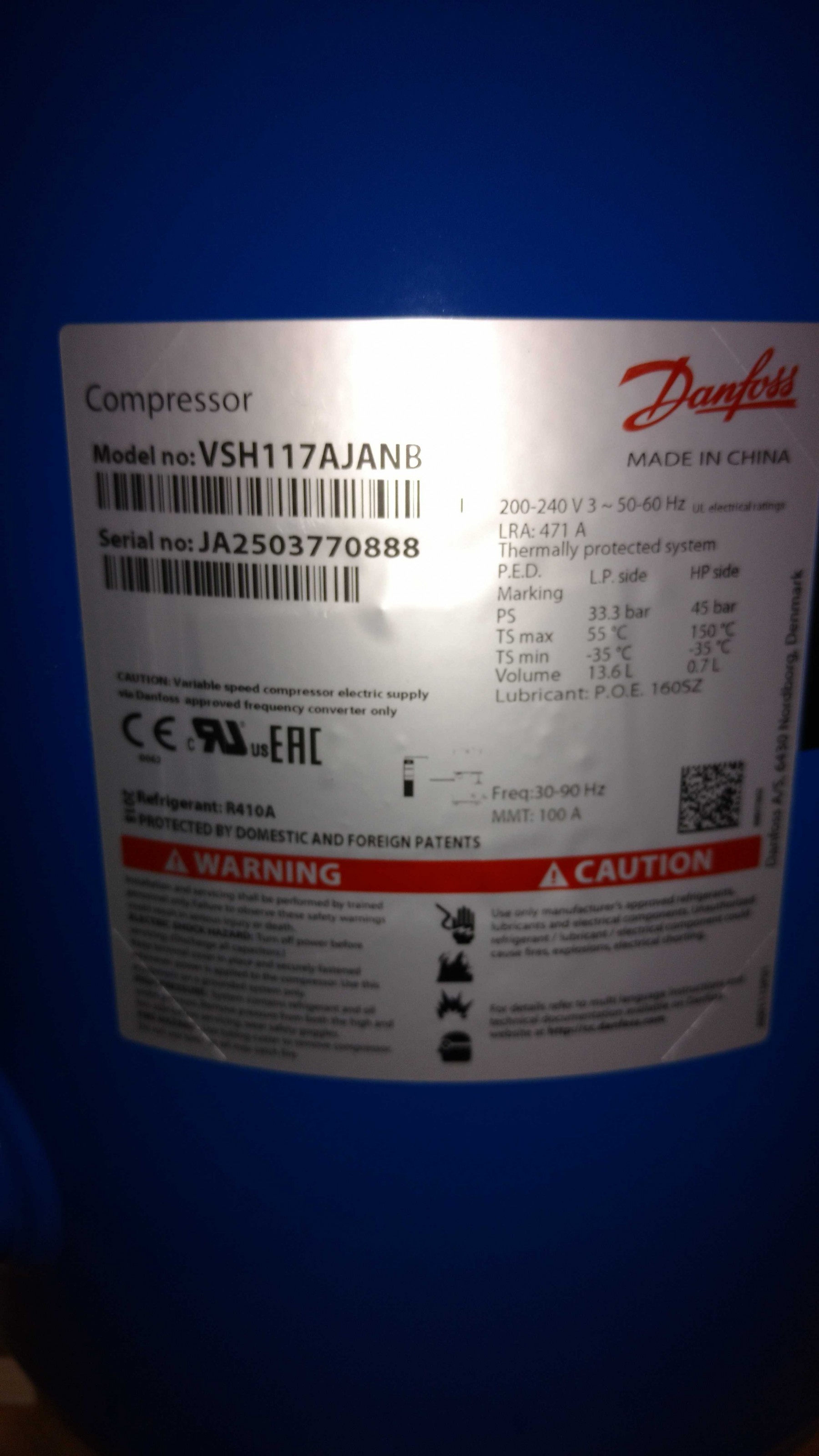 COMP DANFOSS SCR VSH 117 AJANA 220V (MANEUROP)INVERTER GAS R410A