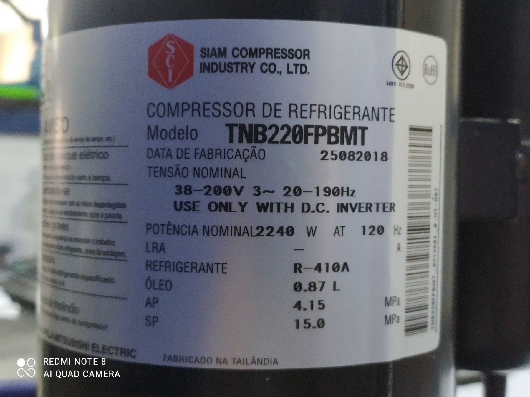 COMPRESSOR FUJITSU TNB220FPBMT R410 SCI INVERTER 