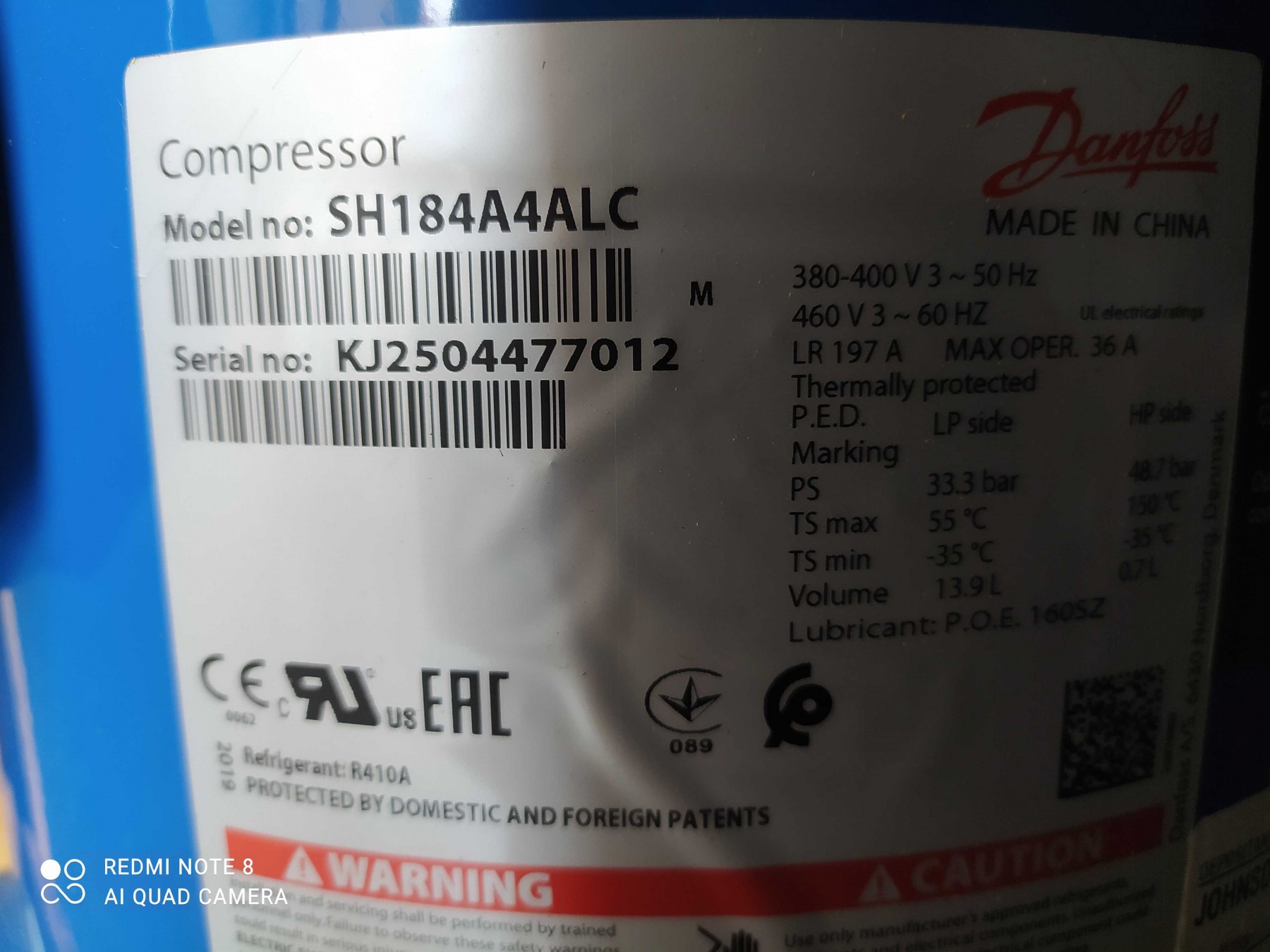 COMP DANFOSS SCR 15 TR DSH 184 A4ALC R410A 440/3 HLC14279E