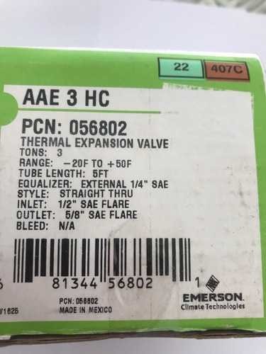 VALVULA TIXA 03 TR SOLDA EMERSON R22/407 1/2 X 5/8 AAE3HC AAE3HW100