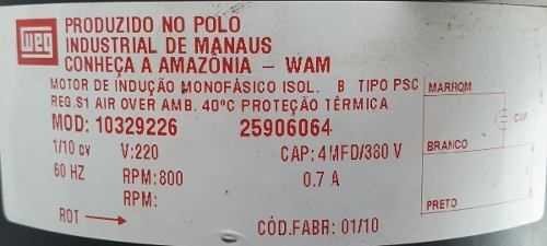 MOTOR ELÉTRICO CONDENSADORA SPRINGER CARRIER 18.000 A 30.000 BTUS 25906064