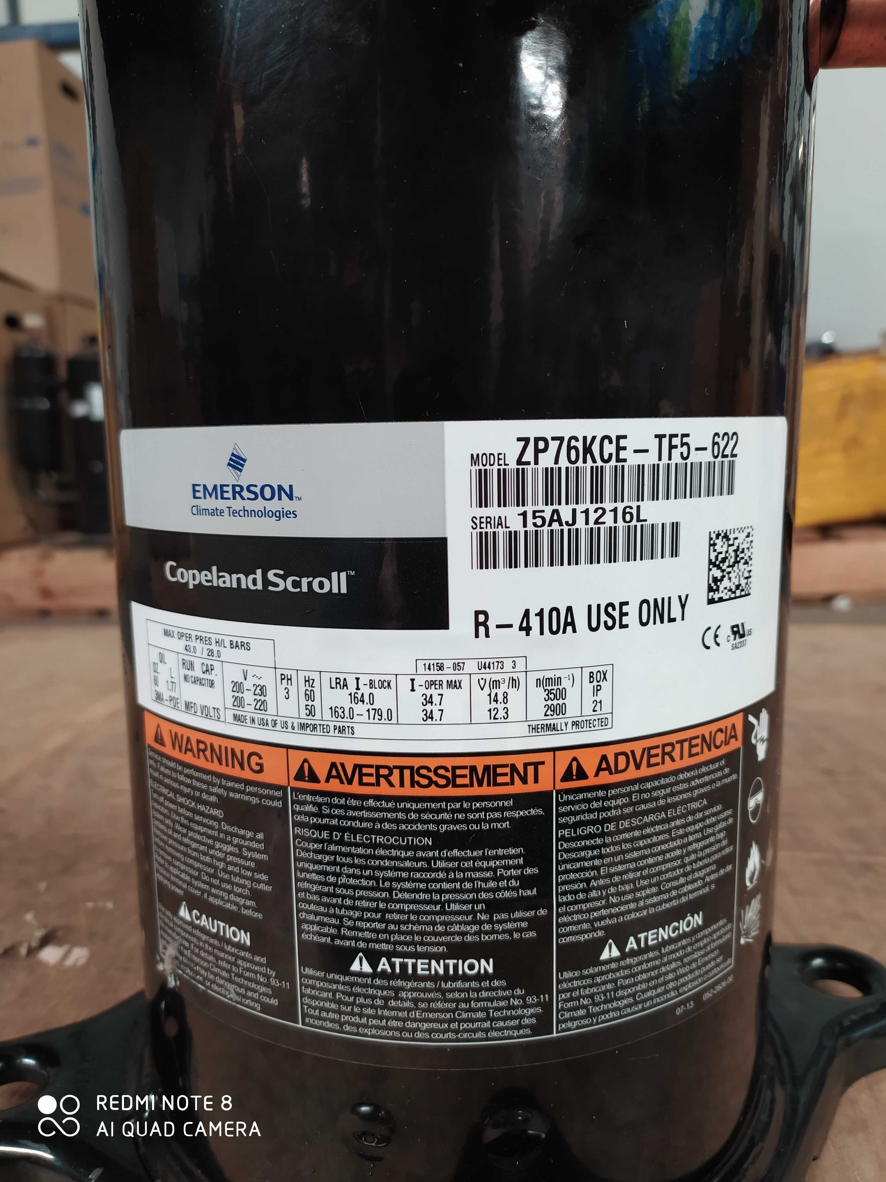 COMPRESSOR COPELAND SCROLL 7,5 TR ZP76KC-TF5-622 GAS R410A 220/3 