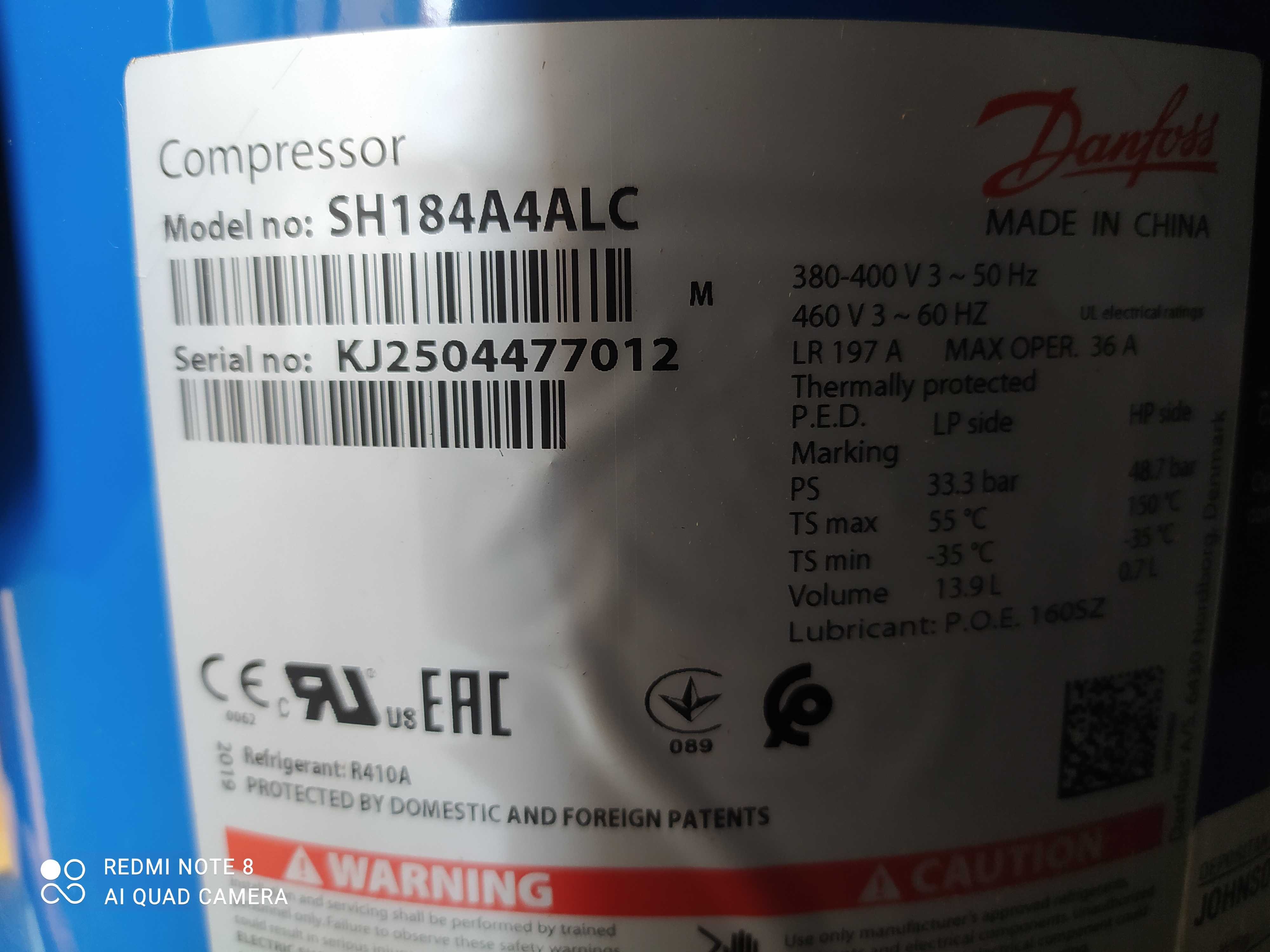 COMP DANFOSS SCR 15 TR DSH 184 A4ALC R410A 440/3 HLC14279E