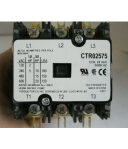 CONTATOR TRIPOLAR 30 AMP 24 VAC TRIPOLAR 50/60HZ X13070521010 HCCY3XQ02AT318